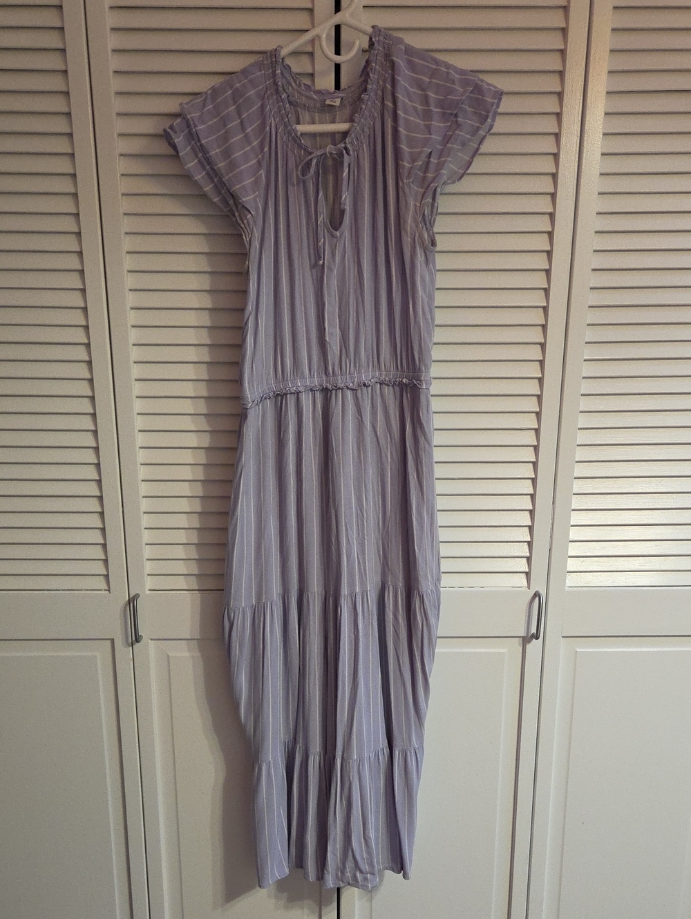 Old Navy Lavender Striped Maxi Dress with Tie Neck